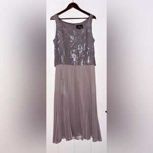 Alex Evening Sequin A-Line Tea Length Lined Chiffon Pleated Party Dress Women 14